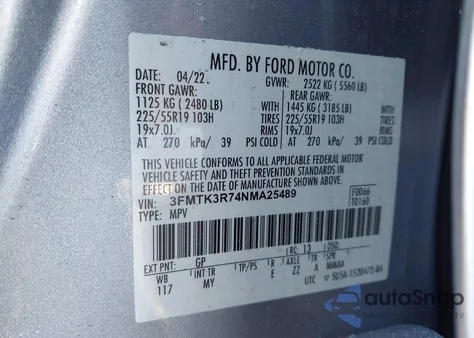 2022 Ford Mustang Mach-E Premium из США, поврежденный, VIN 3FMTK3R74NMA25489